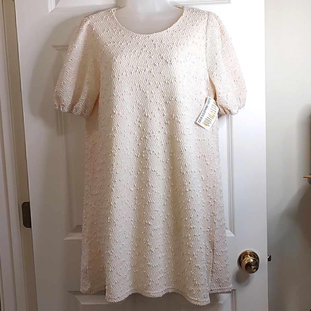 Loveriche NWT Textured Ivory Boucle Dress Size L Short Sleeve Classic